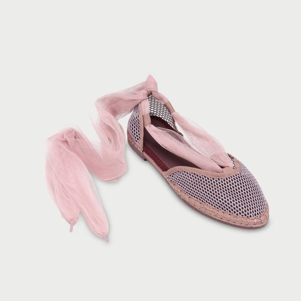 Flabelus Isabella Tulle Lace Ribbon Slip On Mesh Flat Gray Pink Women Size EU 42